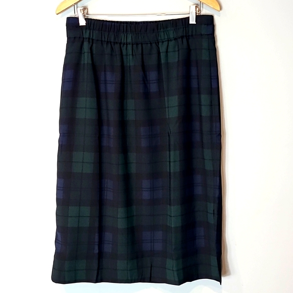 J. Crew Green Blue Tartan Plaid Pull-on Midi Modest Skirt Size Small NWT Preppy - Picture 1 of 8